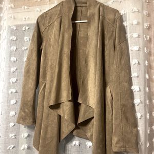 Women’s size small open front faux leather cardigan with pockets